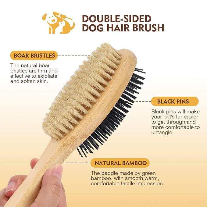 Dog Grooming Brush Kit,Deshedding Dog Brush for Shedding Short Hair Dogs with Pet Nail Clipper and File, Two Sided Pet Brushes for Dogs Removing Dirt & Loose Hair(7PCS) BLACK