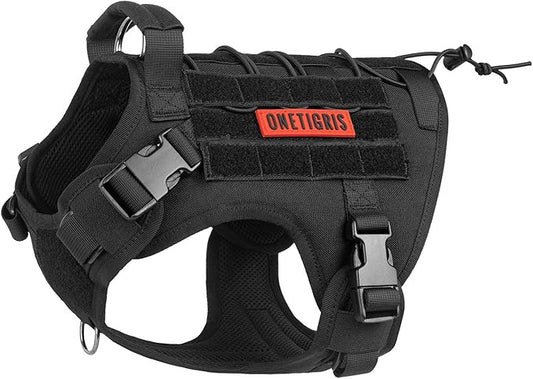 OneTigris Tactical Dog Harness Vest,No-Pull Service Dog Vest with Hook & Loop Panels,Adjustable Dog Vest Harness for Walking Hiking Training(Black,XXS)