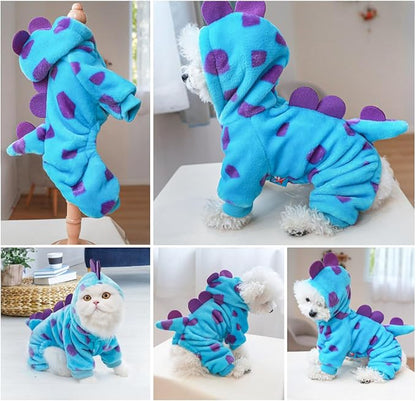 Idepet Halloween Dog Costume Dinosaur Clothes for Small Dogs,Fleece Winter Puppy Hoodies with Leash Ring Pet Cold Weather Coat Funny Outfits Party Apparel for Halloween Christmas (Blue, X-Large)