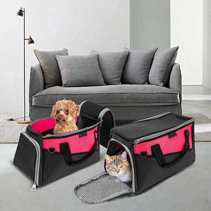 Cat Carriers and Dog Carrier for Small and Medium Pets,Airline Cpproved Pet Carrier Soft Faced Foldable Cat Carrier. (Large, Red)