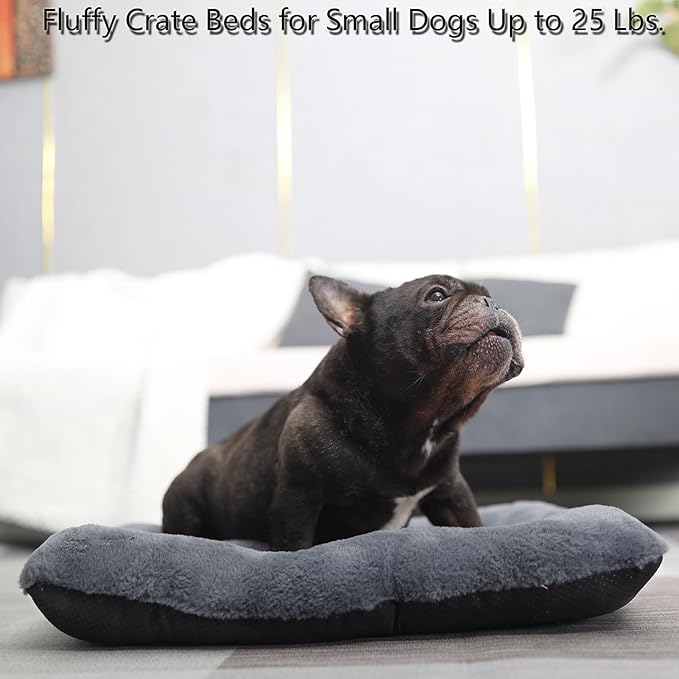 24 Inch Dog Crate Bed Washable Extra Soft Crate Pads for Dog Cages 24x18 Inch With Zipper Comfy And Fluffy Crate Beds for Small Dogs Pillow Mat With Anti-Slip Bottom Helps Ease Pet Anxiety, Dark Grey