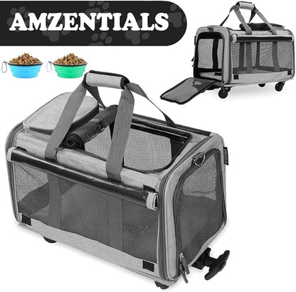 Kit Foldable Travel Bag for Small Pet Carrier with 2 Travel Water Bowl for Dogs - Luxury Small Dog Carrier A Pet Carrier with Wheels, Ultimate Dog Travel Carrier and Cat Travel Carrier Experience Grey