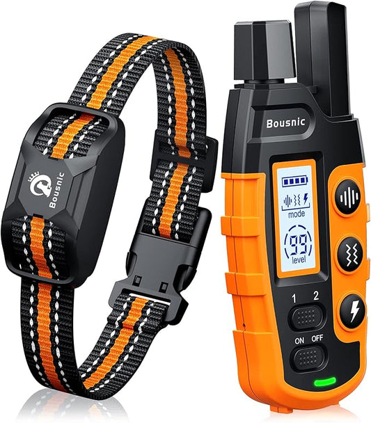 Bousnic Dog Shock Collar 3300Ft Dog 5-120lbs Small (1-8), Vibration(1-16), Shock(1-99) (Orange)