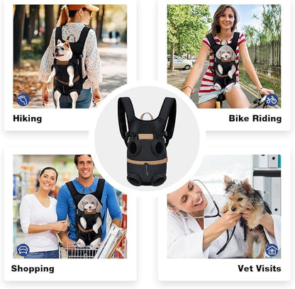 Lekereise Dog Carrier Backpack for Small Medium Dogs Cats Puppies, Adjustable Pet Front Cat Dog Carrier Backpack Travel Bag, Legs Out, Easy-Fit, Small, Black