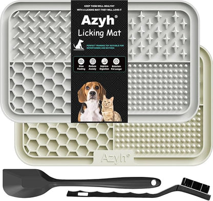 Licking Mat for Dogs & Cats 2 Pack, Slow Feeder Lick Pat for Large Dogs and Puppies, Anxiety Relief Dog Toys Feeding Mat for Butter Yogurt Peanut, Pets Bathing Grooming Training Mat (9.9'' × 6'')