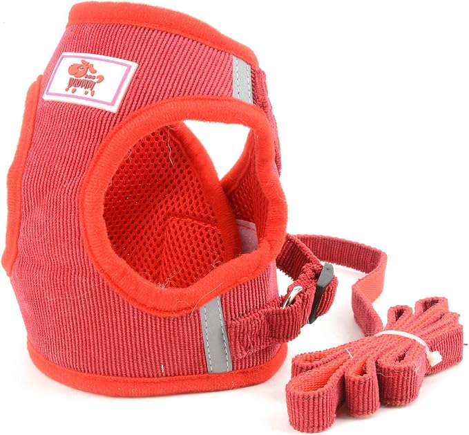 Zunea No Pull Dog Harness and Leash Set for Small Sized Dogs Adjustable Reflective Puppy Boy Girl Vest Harnesses Soft Corduroy Mesh Padded Step-in Cat Harness for Pet Chihuahua Red M