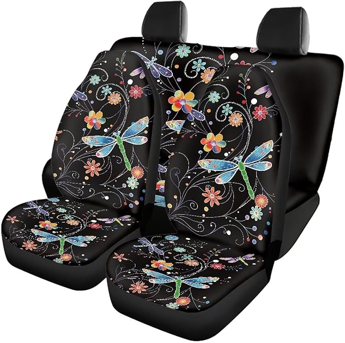 Dragonfly Flower Cat Seat Covers for Cars Full 4PC for