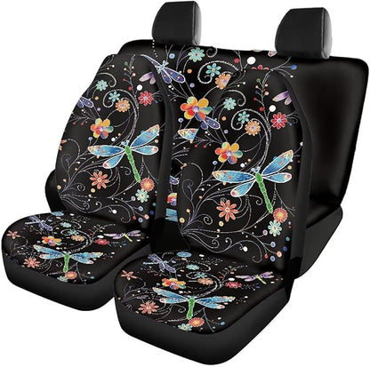 Dragonfly Flower Cat Seat Covers for Cars Full 4PC for