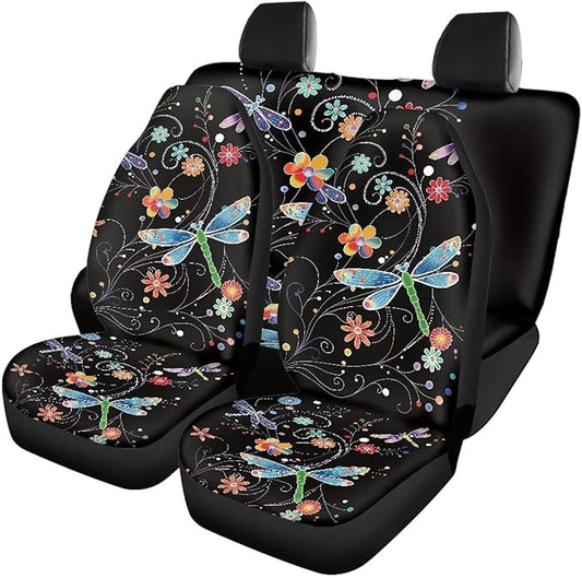 Dragonfly Flower Cat Seat Covers for Cars Full 4PC for