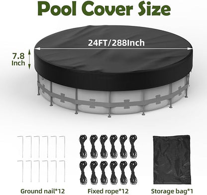 24FT Round Pool Cover Pool Covers for Above Ground Pools 210D Solar Pool Cover Heavy Duty Pool Covers Resist Tear and Fade