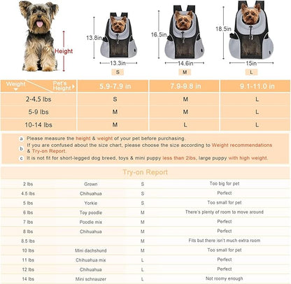 WOYYHO Pet Dog Carrier Backpack Small Dog Front Backpack Ventilated Mesh Dog Travel Back Pack with Safety Belt for Travel Hiking Cycling Outdoor Use (S (2-4.5 lbs), Grey)