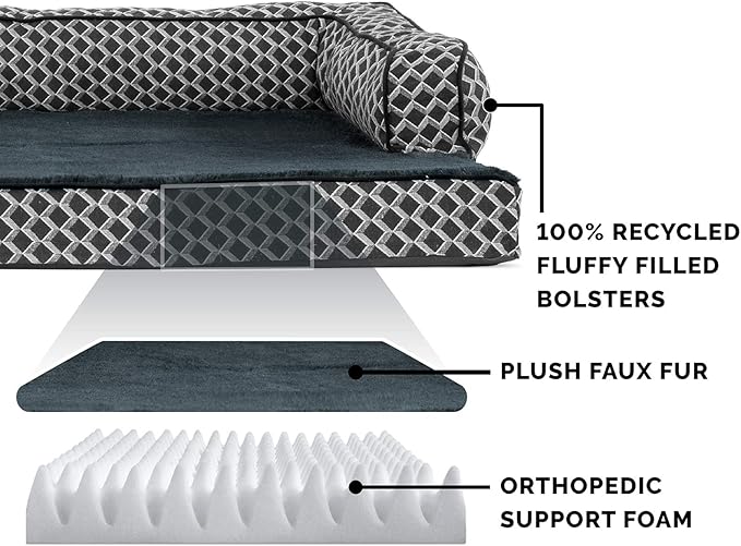 Furhaven Orthopedic Dog Bed for Medium/Small Dogs w/ Removable Bolsters & Washable Cover 35 lbs
