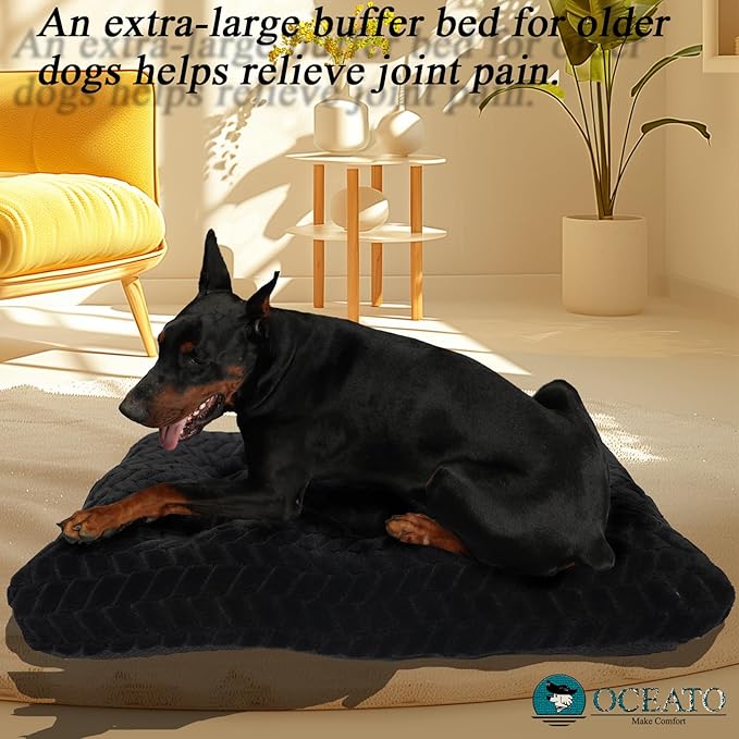 48 x 30 Dog Bed for Crate Machine Washable for Big Crates,Extra Large Dog Beds for Giant Breeds Supper Soft Sleeping Pad fit Kennel or Cage,Indoor Anti-Slip Bottom Deluxe Jumbo Pet 48 inch,Black