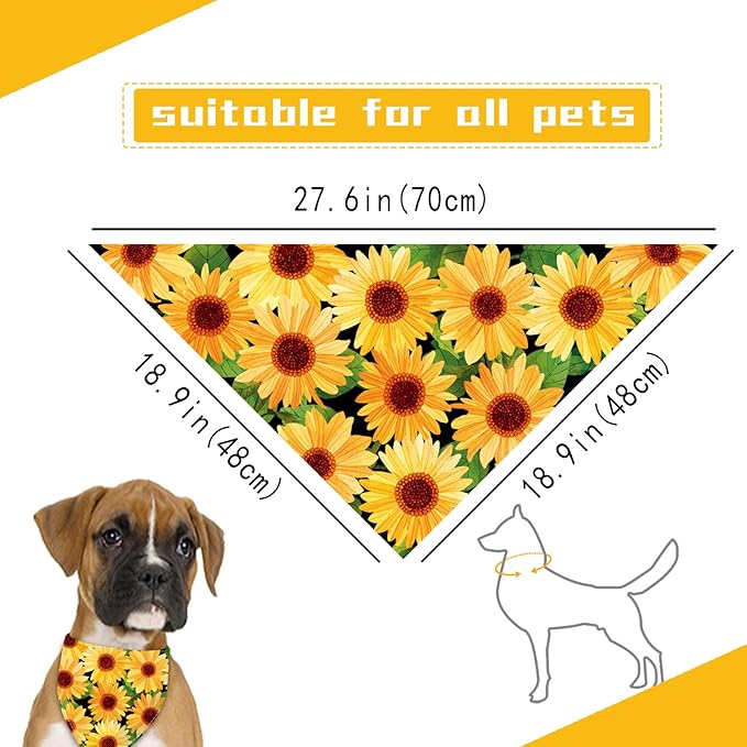 Sunflower with Leaves Dog Bandana Washable Pets Scarf Triangle Adjustable Handkerchief
