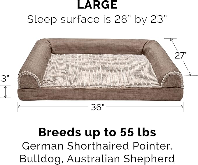 Furhaven Orthopedic Dog Bed for Large/Medium Dogs w/ Removable Bolsters & Washable Cover 55 lbs