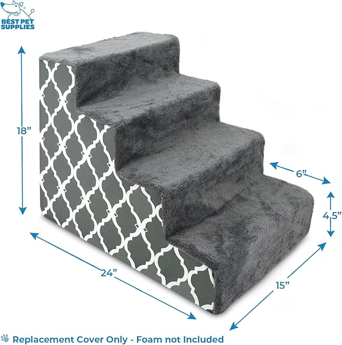 Best Pet Supplies Foam Pet Steps Cover for Small Dogs and Cats 4-Step (H: 18") (Cover