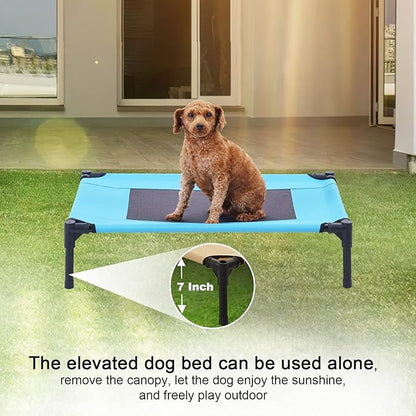 S/M/L Outdoor Elevated Dog Cot with Canopy & Side Shade for Camping Small Medium Dogs (Carry Bag)
