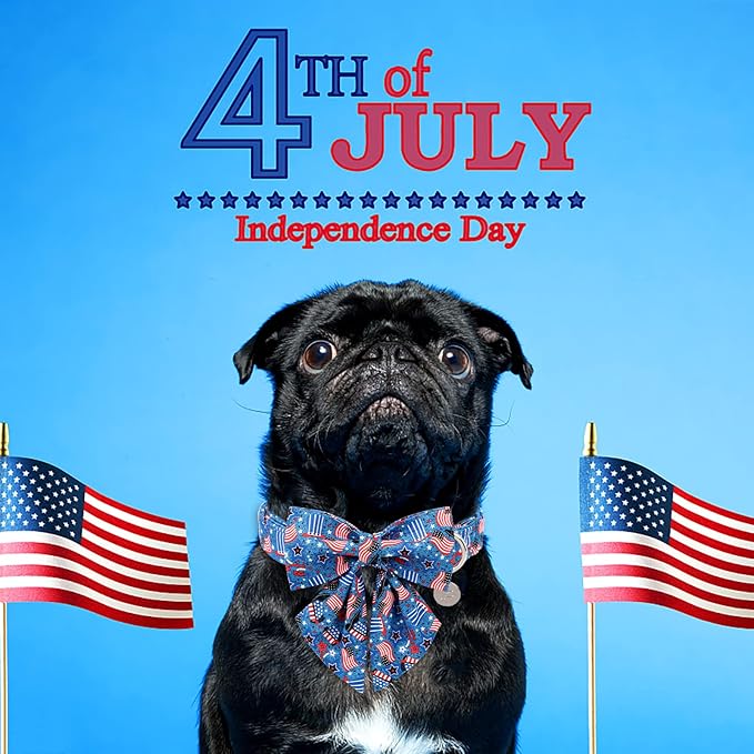 Patriotic Dog Collar with Bow Tie 4th of 16-26in