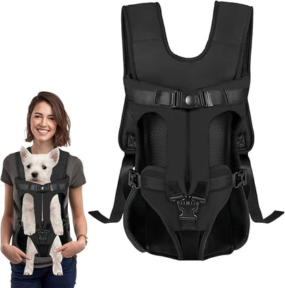 Dog Front Carrier Backpack, Dog Backpack Carrier Soft Pad, Pet Legs Out, Easy-Fit Dog Front Carrier for Small Medium Puppy, Hands Free Dog Carrier Adjustable for Cycling Hiking (Black, S)