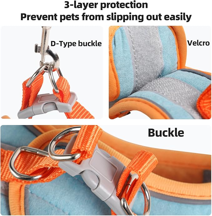 Adjustable Bunny Harness and Leash Set Double Buckle with Reflective Strips Rabbit Vest Pets Stuff Suitable for Rabbit Walks Accessories (Orange Green, S)