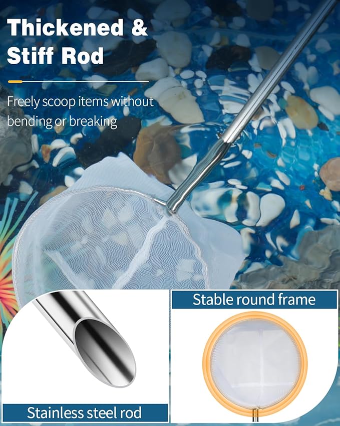 Pawfly Aquarium Shrimp Net Tiny Fish Tank Net with Extendable Stainless Steel Handle Fine Net Mesh for Shrimp Baby Fish Food Residue Debris Skimming Net for Small Ponds