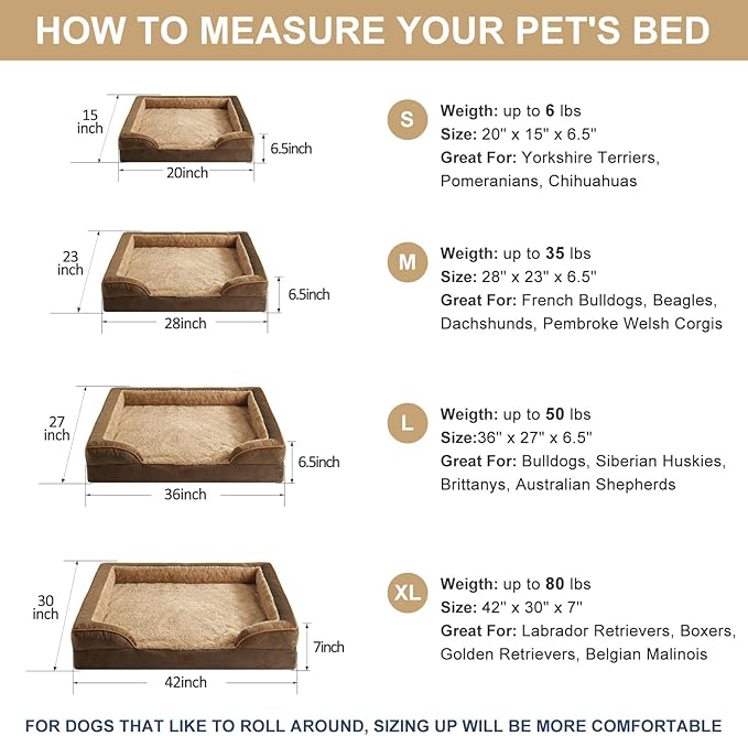 WNPETHOME Waterproof Dog Beds for Medium Dogs, Orthopedic Medium Dog Bed with Sides, Big Dog Couch Bed with Washable Removable Cover, Pet Bed Sofa with Non-Slip Bottom for Sleeping