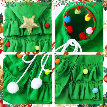 Cat Christmas Outfit Green Pet Cloak with Hat with Star and Pompoms Puppy Cape Clothes Xmas Tree Elf Costumes Party Pet Supplies Accessories for Small Dogs Cats Pet Santa Presents