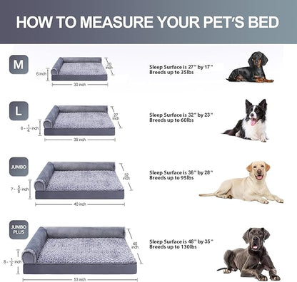 MIHIKK Orthopedic Pet Bed Deluxe Plush L-Shaped Couch with Waterproof Lining Bolster Sleeping Sofa with Removable Washable Cover & Nonskid Bottom for Large Dogs