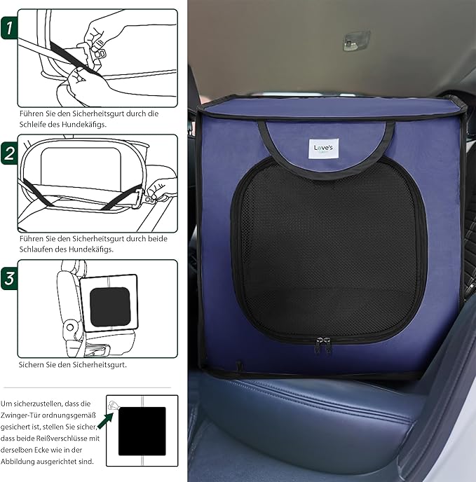 Love's cabin 36in Portable Large Dog Bed - Pop Up Dog Kennel, Indoor Outdoor Crate for Pets, Portable Car Seat Kennel, Cat Bed Collection, Dark Blue