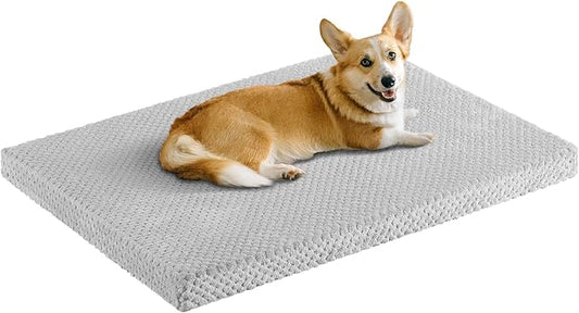 Memory Foam Dog Bed Crate Pad for Large Size Dog Soft Fluffy Kennel Pad Crate Mat for Dog Mattress Anti-Slip Comfy Puppy Bed for Pet 41x26.5 Inch,Grey