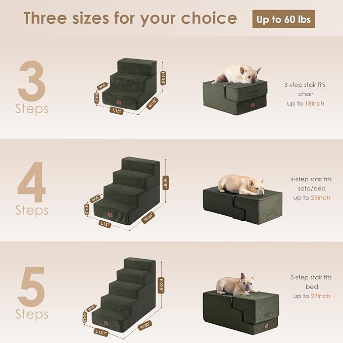 EHEYCIGA Dog Stairs for Small Dogs 13.5" H 3-Step Dog