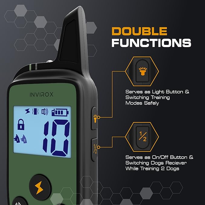 INVIROX Shock Collar for Large Dogs [SPARK K9 X2] 124 Levels 2 Dog Training Collars with Remote 1100yd Range IP67 Waterproof