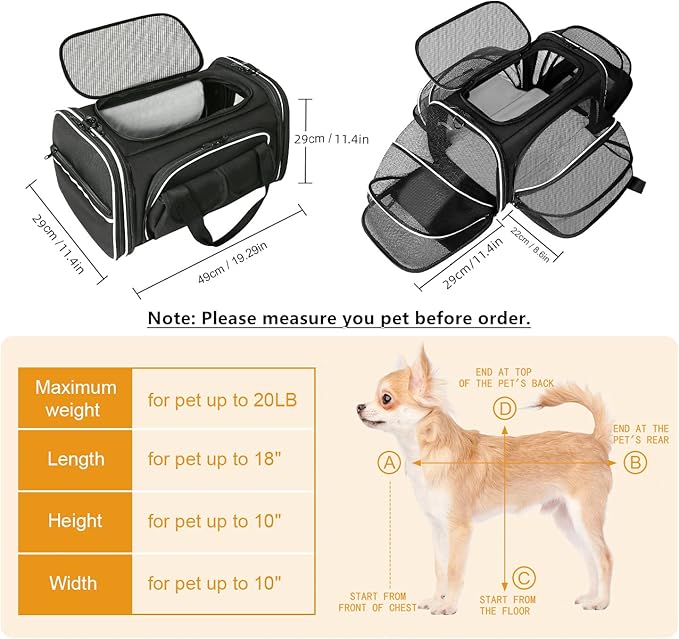 Estarer Soft Sided Pet Carrier Airline Approved, 4 Sides Expandable Collapsible Cat Carrier with Pockets & Removable Fleece Pad, Travel Carrier Bag for Cat Dog & Small Animals (Black)