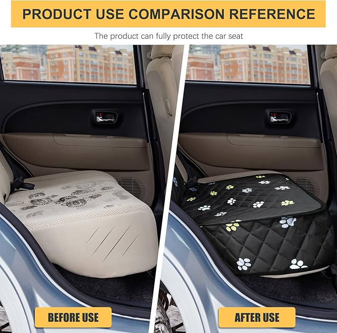 Riakrum Dog Car Seat Cover for Front Durable Colored Paw Prints Waterproof Protector Against Dirt Scratch Proof Non Slip Padded Quilted Front Seat Covers for Dog for Cars