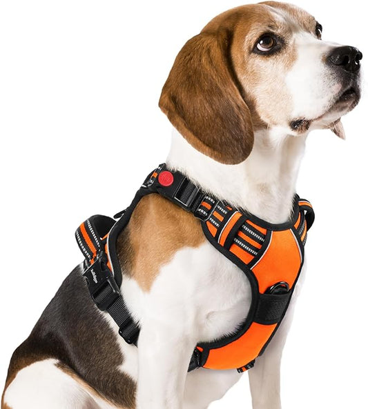 rabbitgoo Dog Harness Medium Sized, No Pull Pet Harness with 3 Buckles, Adjustable Soft Padded Dog Vest with Instant Control Handle, Easy Walking Reflective Pet Vest for Medium Dogs, Orange, M