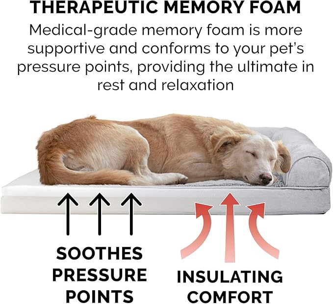 Furhaven Memory Foam Dog Bed for Large Dogs w/ Removable Bolsters & Washable Cover 125 lbs