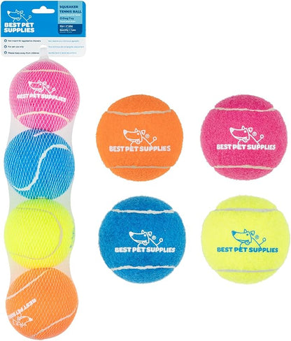 Best Pet Supplies Squeaky Tennis Toys for Dogs 4-Pack, Heavy-Duty
