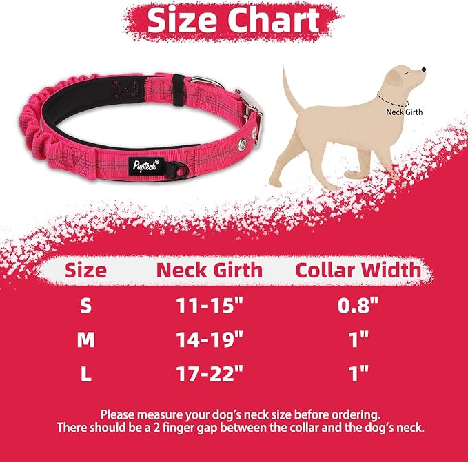 PUPTECK Heavy Duty Dog Collar with Handle Bungee for Small Medium Large Dogs