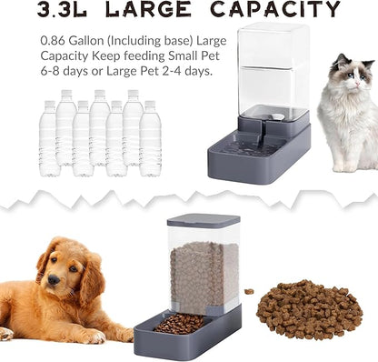 Automatic Cat Feeder and Water Dispenser with Pet Food Bowl,Gravity Food Feeder and Waterer Dispenser in Set for Small Medium Dog Puppy Kitten Rabbit Bunny Large Capacity(3.3L x 2)