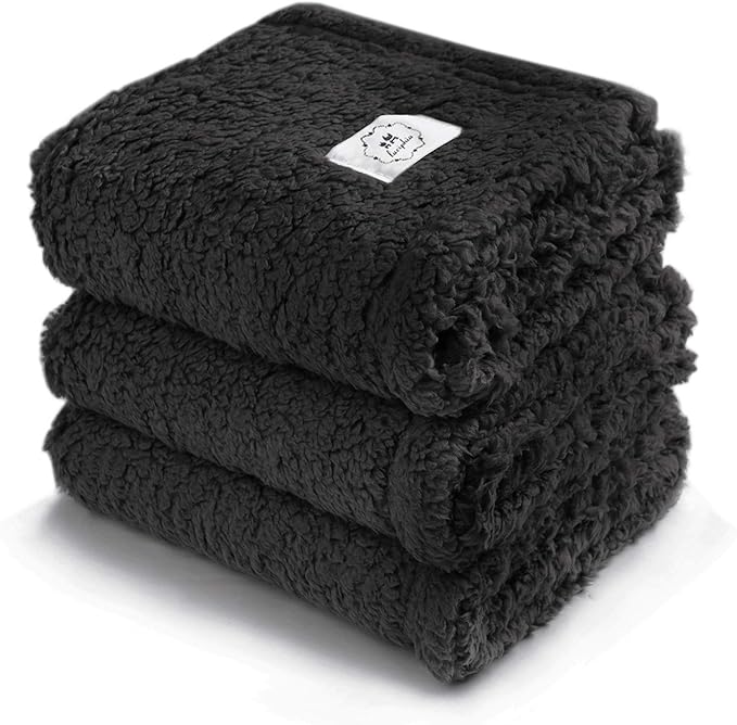 1 Pack 3 Calming Blankets Fluffy Premium Fleece Pet Blanket Soft Sherpa Throw for Dog Puppy Cat Black Medium (30“x20'')