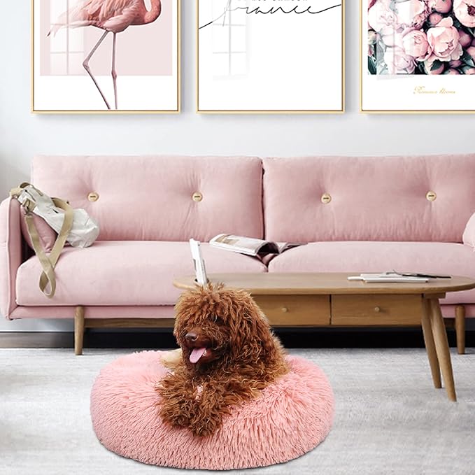 Pink Dog Bed for Small Dogs Machine Washable Anxiety,19 Inch 10 lb