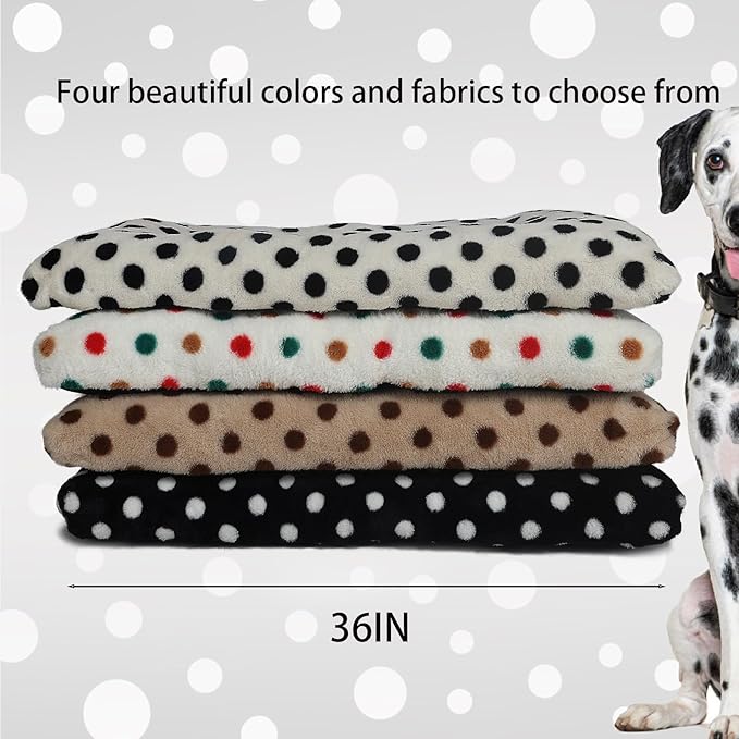 36 inch Dog Crate pad fits 40-70 lbs Dogs, fits 36 x 23 Dog Crate Bed, Washable, Anti-Slip, Short Plush, Black with White dots,