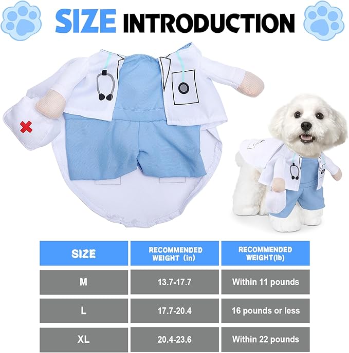 Dog Doctor Costume Outfit Doctor Coat Pet Cat Clothes Halloween Dog Costumes for Small Medium Puppy Kitten Party Cosplay Dress Up (Medium)