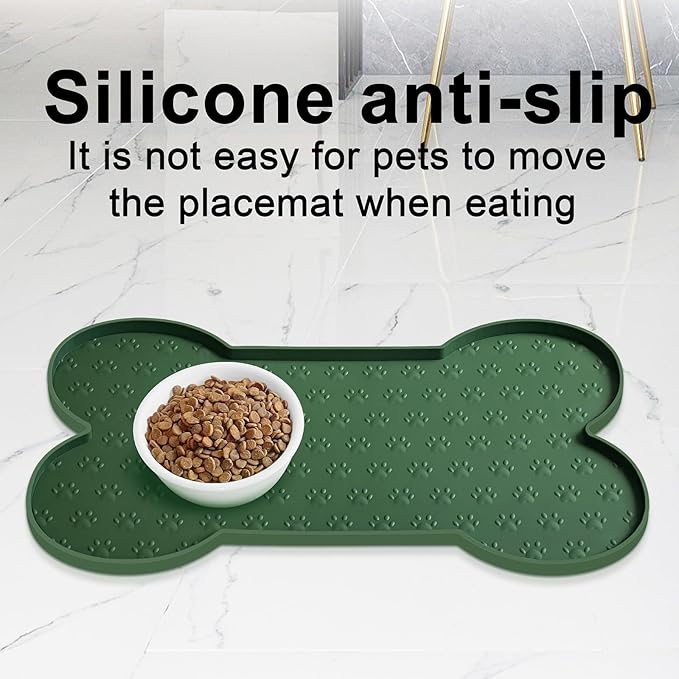 Dog Food Mat Anti-Slip Silicone Dog Bowl Mat Thicker Pet Placemat Waterproof Cat Feeder Pad with Raised Edge Puppy Kitten Feeding Mats Suitable Small Medium-Sized Dogs Cats Eating Tray