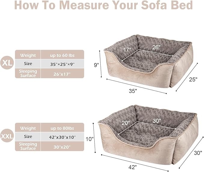 JOEJOY Rectangle Dog Bed for Large Medium Small Dogs Machine Washable Sleeping Dog Sofa Bed Non-Slip Bottom Breathable Soft Puppy Bed Durable Orthopedic Calming Pet Cuddler