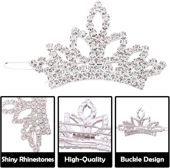 PET SHOW Dog Tiara Crown Hair Clips Bows (2pcs Silver