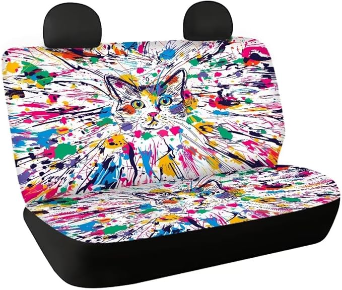 Multi-colored Cat Car Rear Seat Covers