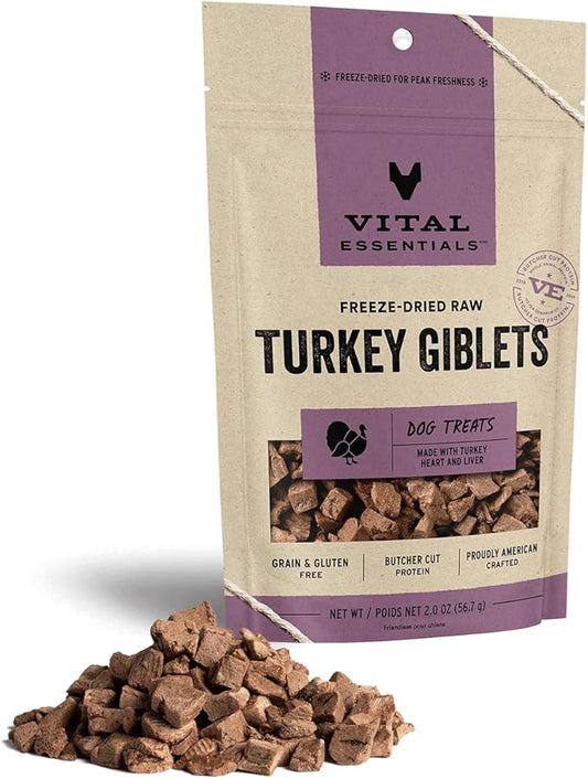 Vital Essentials Freeze Dried Raw Single Ingredient Dog Treats, Turkey Giblets, 2 oz