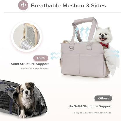 Pet Carrier, Dog Carrier, Soft Soft Sided Folding Cats Carrier for Small Medium Cats Puppies up to 18 Lbs, Washable Breathable Puppy Carrie Carrier for Outdoor Travel(Large Grey)