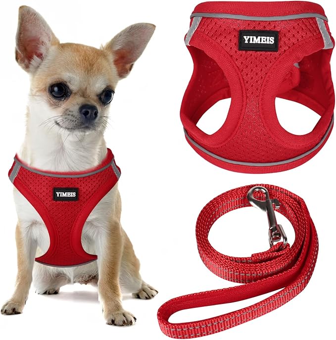 YIMEIS Dog Harness and Leash Set, No Pull Soft Mesh Pet Harness, Reflective Adjustable Puppy Vest for Small Medium Large Dogs, Cats (Red 02, X-Small (Pack of 1)